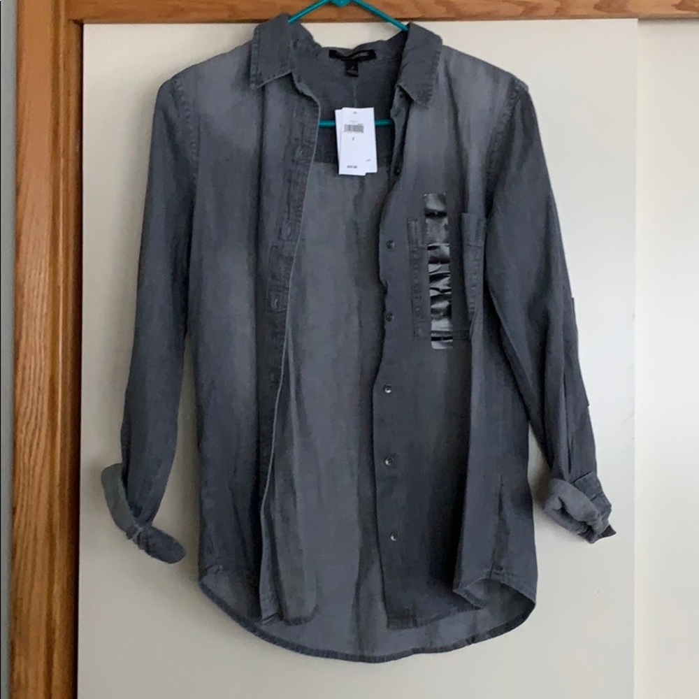 Grey button down top